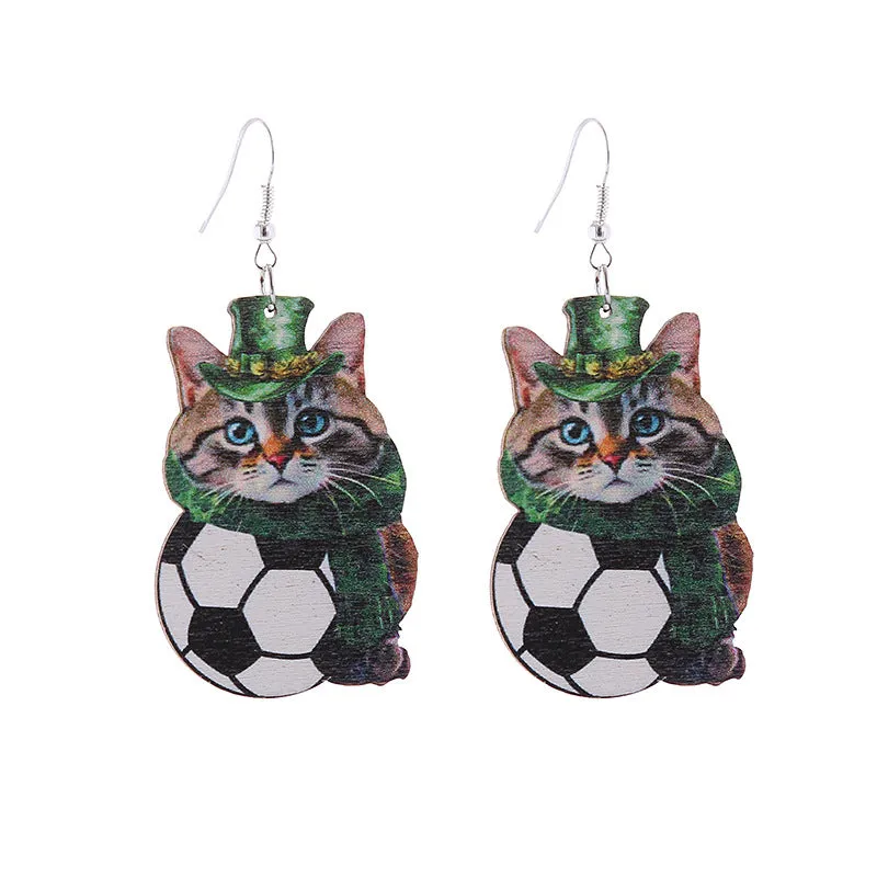 Wholesale Saint Patrick's Day Green Hat Penguin Goat Wooden Earrings