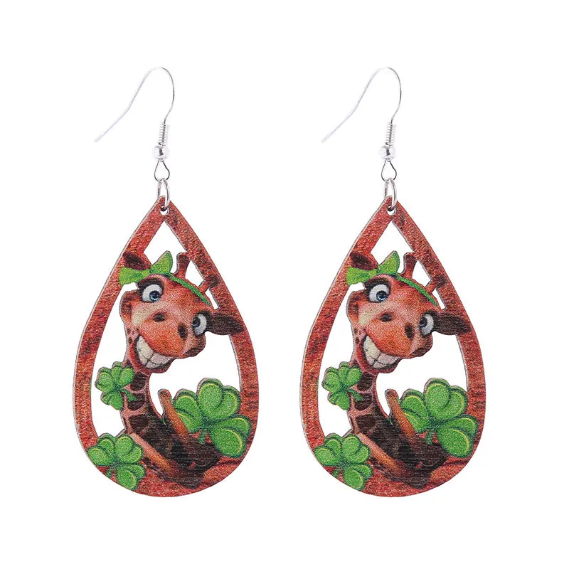 Wholesale Saint Patrick's Day Green Hat Penguin Goat Wooden Earrings