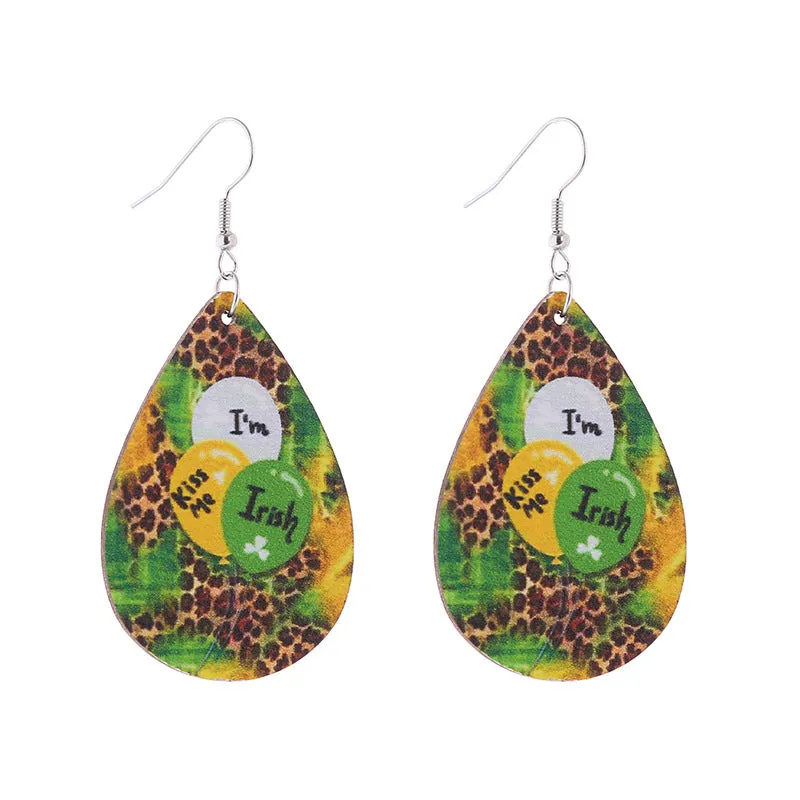 Wholesale Saint Patrick's Day Green Hat Penguin Goat Wooden Earrings