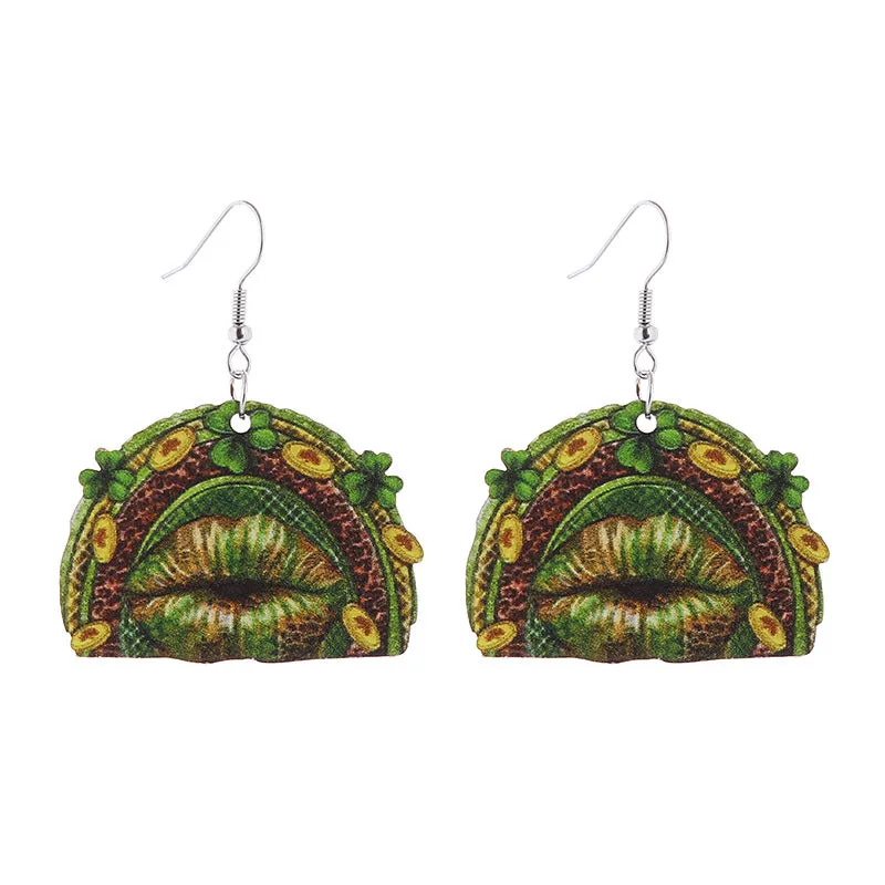 Wholesale Saint Patrick's Day Green Hat Penguin Goat Wooden Earrings