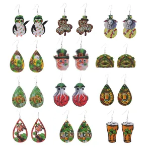 Wholesale Saint Patrick's Day Green Hat Penguin Goat Wooden Earrings