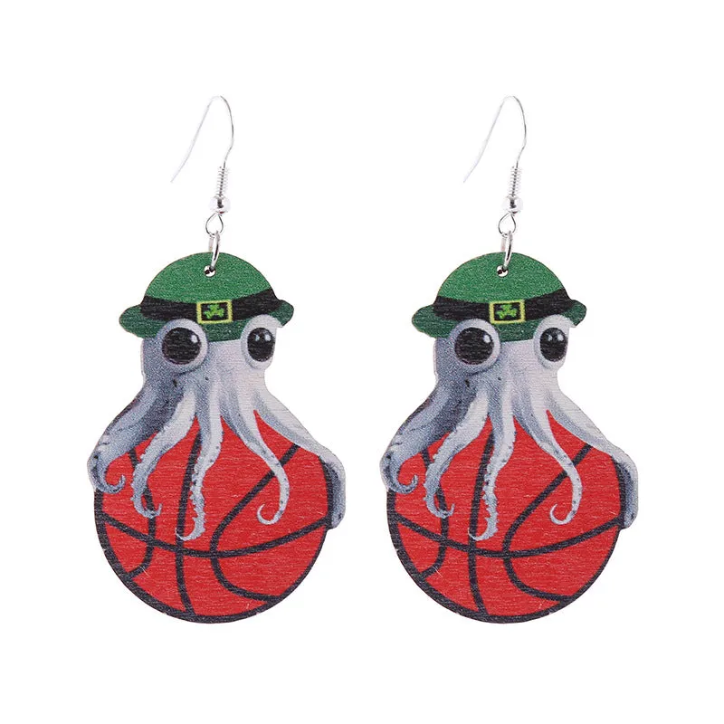Wholesale Saint Patrick's Day Green Hat Penguin Goat Wooden Earrings