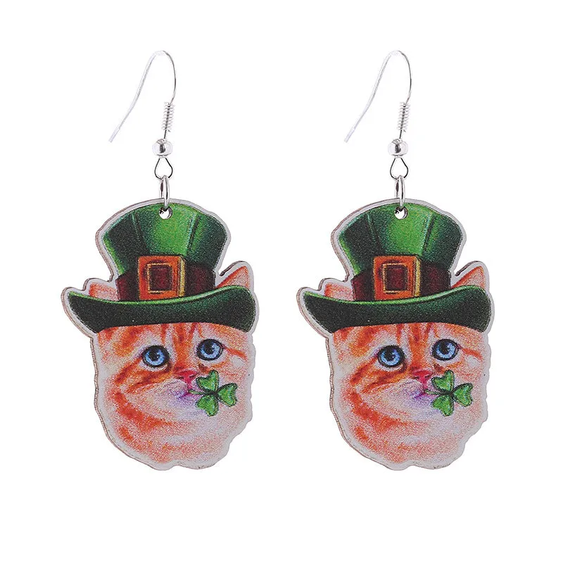Wholesale Saint Patrick's Day Green Hat Penguin Goat Wooden Earrings