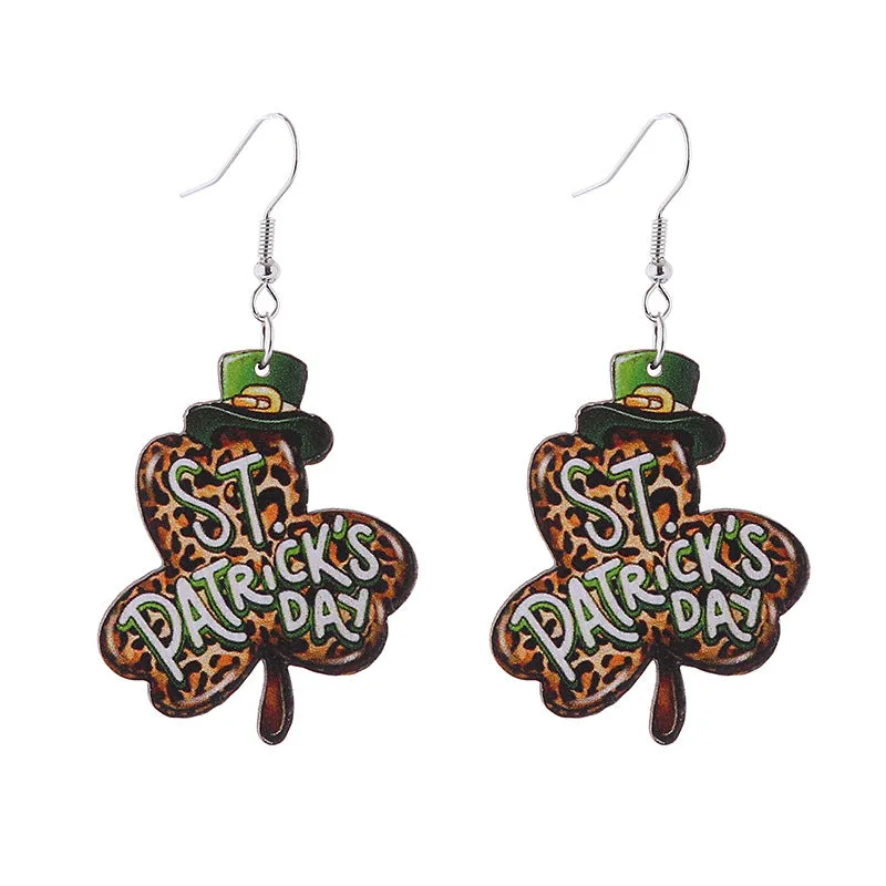 Wholesale Saint Patrick's Day Green Hat Penguin Goat Wooden Earrings