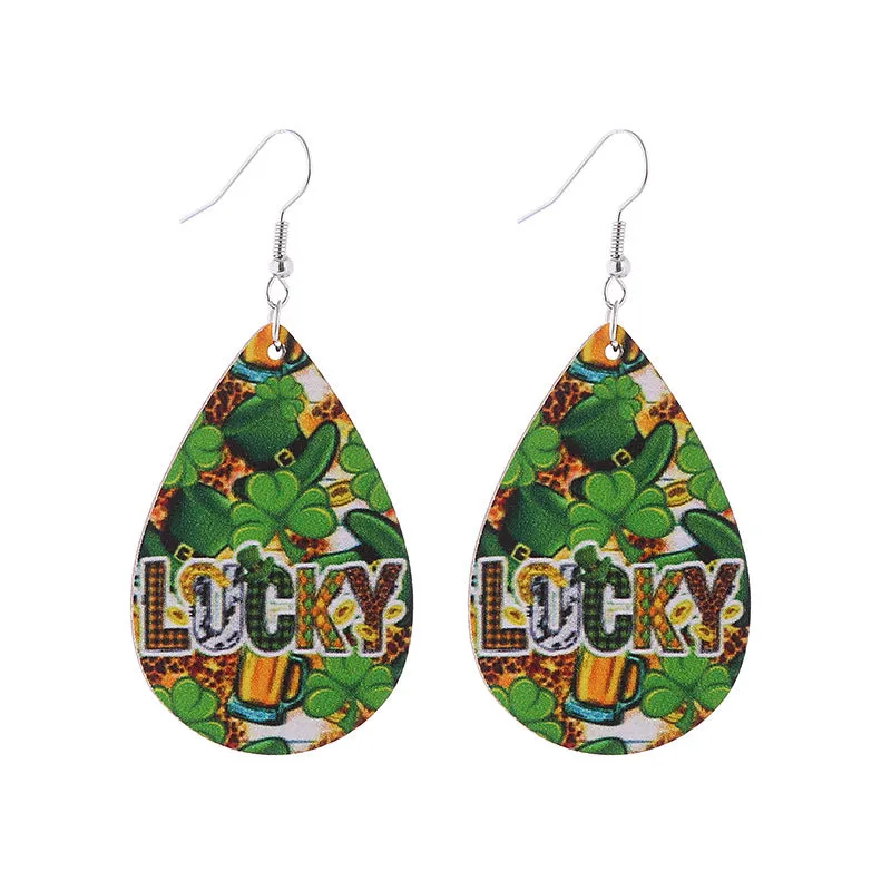 Wholesale Saint Patrick's Day Green Hat Penguin Goat Wooden Earrings