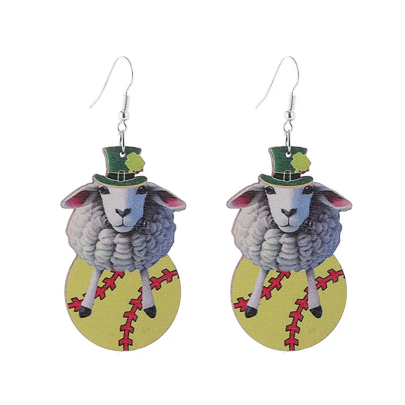 Wholesale Saint Patrick's Day Green Hat Penguin Goat Wooden Earrings