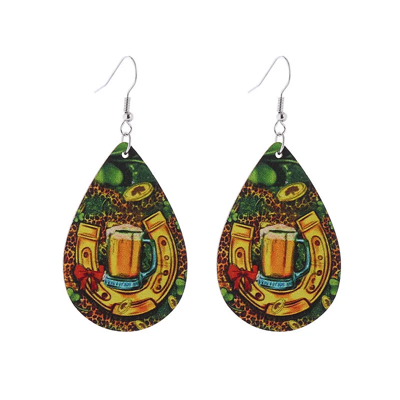 Wholesale Saint Patrick's Day Green Hat Penguin Goat Wooden Earrings
