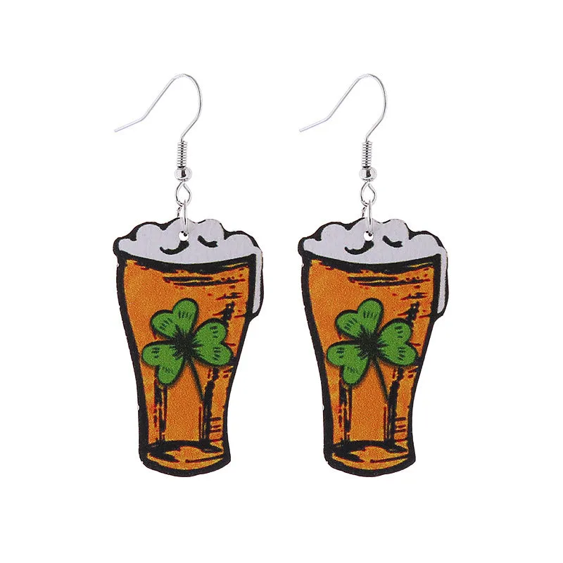 Wholesale Saint Patrick's Day Green Hat Penguin Goat Wooden Earrings