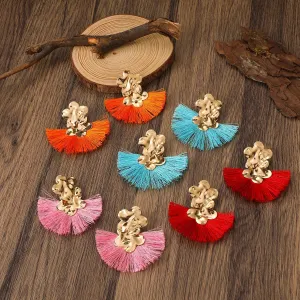 Wholesale Scalloped Tassel Vintage Alloy Flower Exaggerated Earrings
