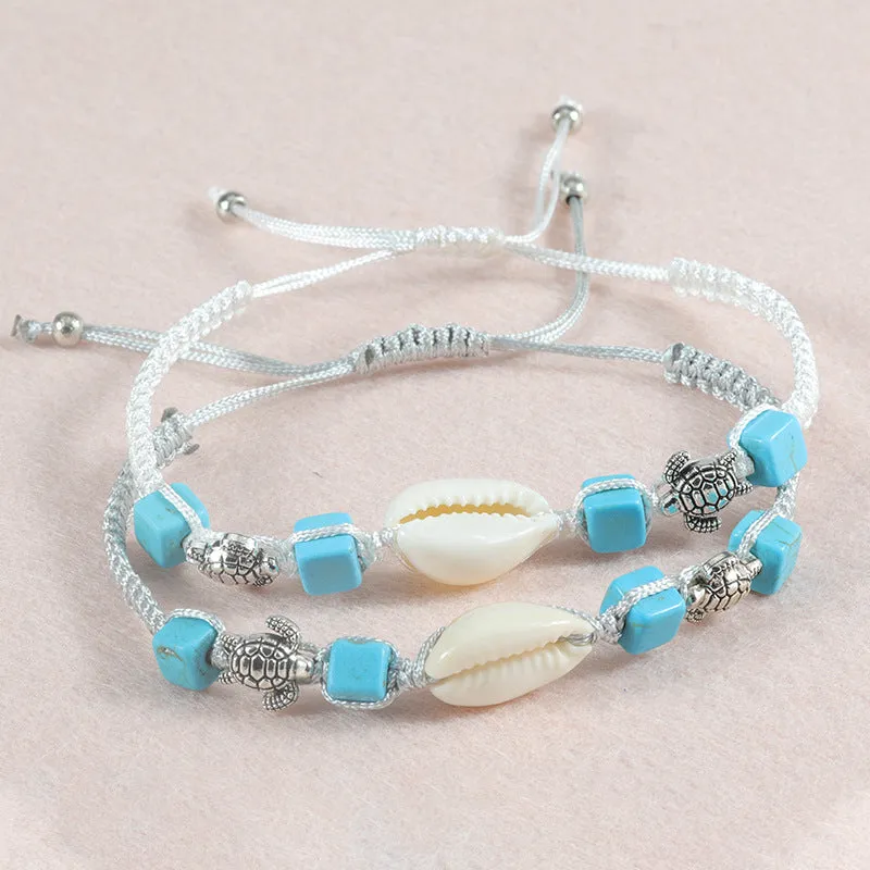 Wholesale Seashell Turtle Turquoise Weaving Alloy Bracelet