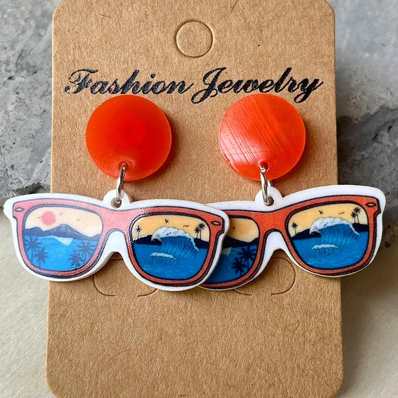 Wholesale seaside beer sunglasses sunrise sunset acrylic earrings
