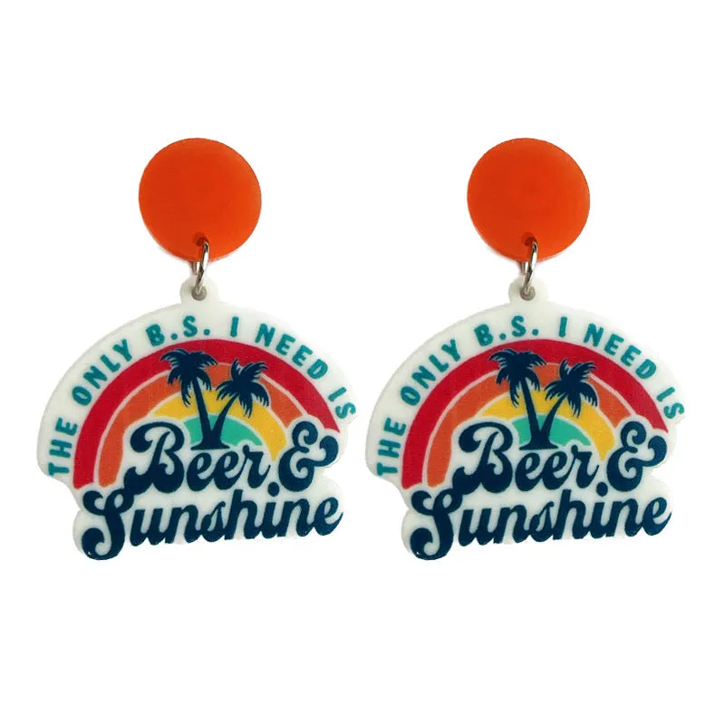 Wholesale seaside beer sunglasses sunrise sunset acrylic earrings