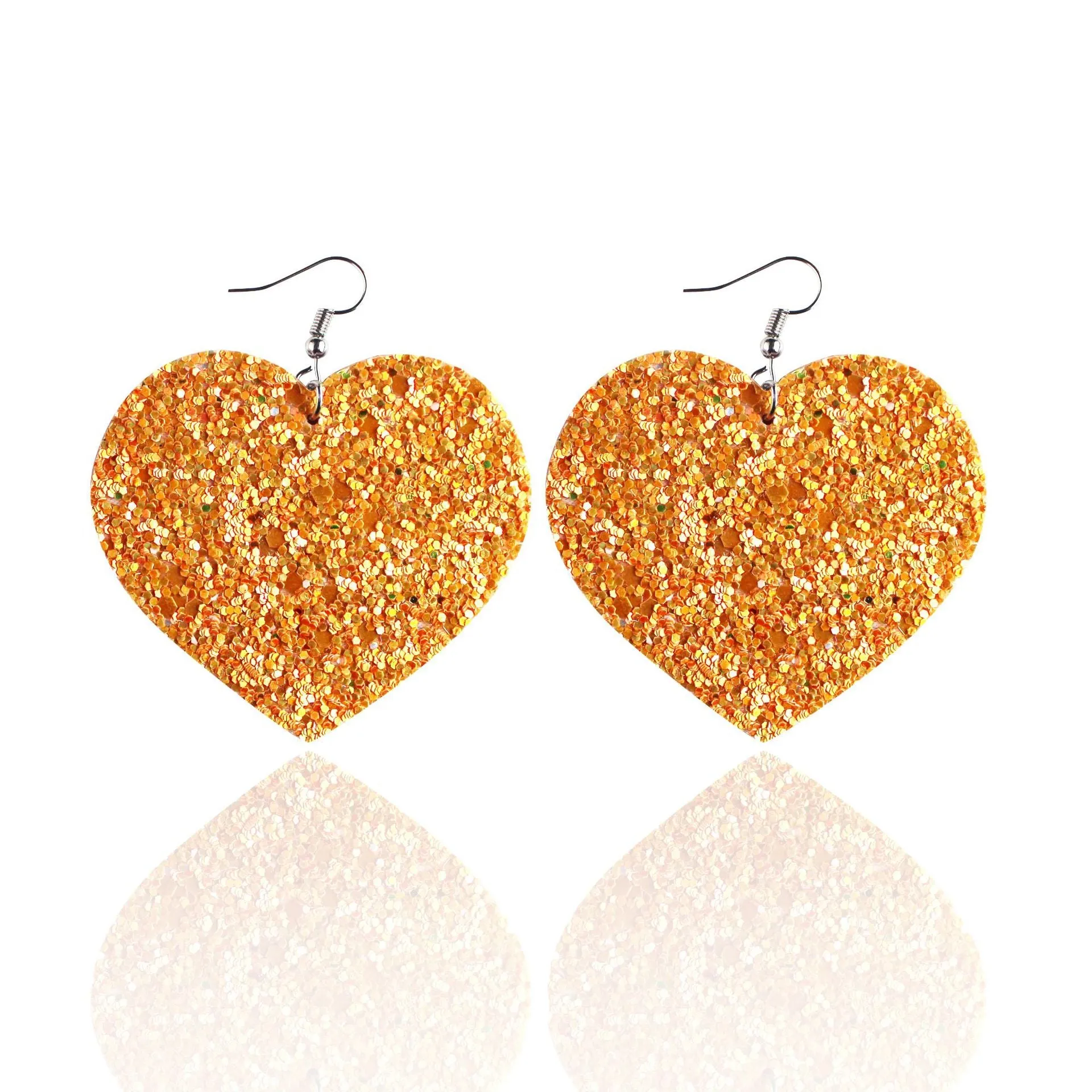 Wholesale Sequin Grain Glitter Heart Shape PU Leather Earrings