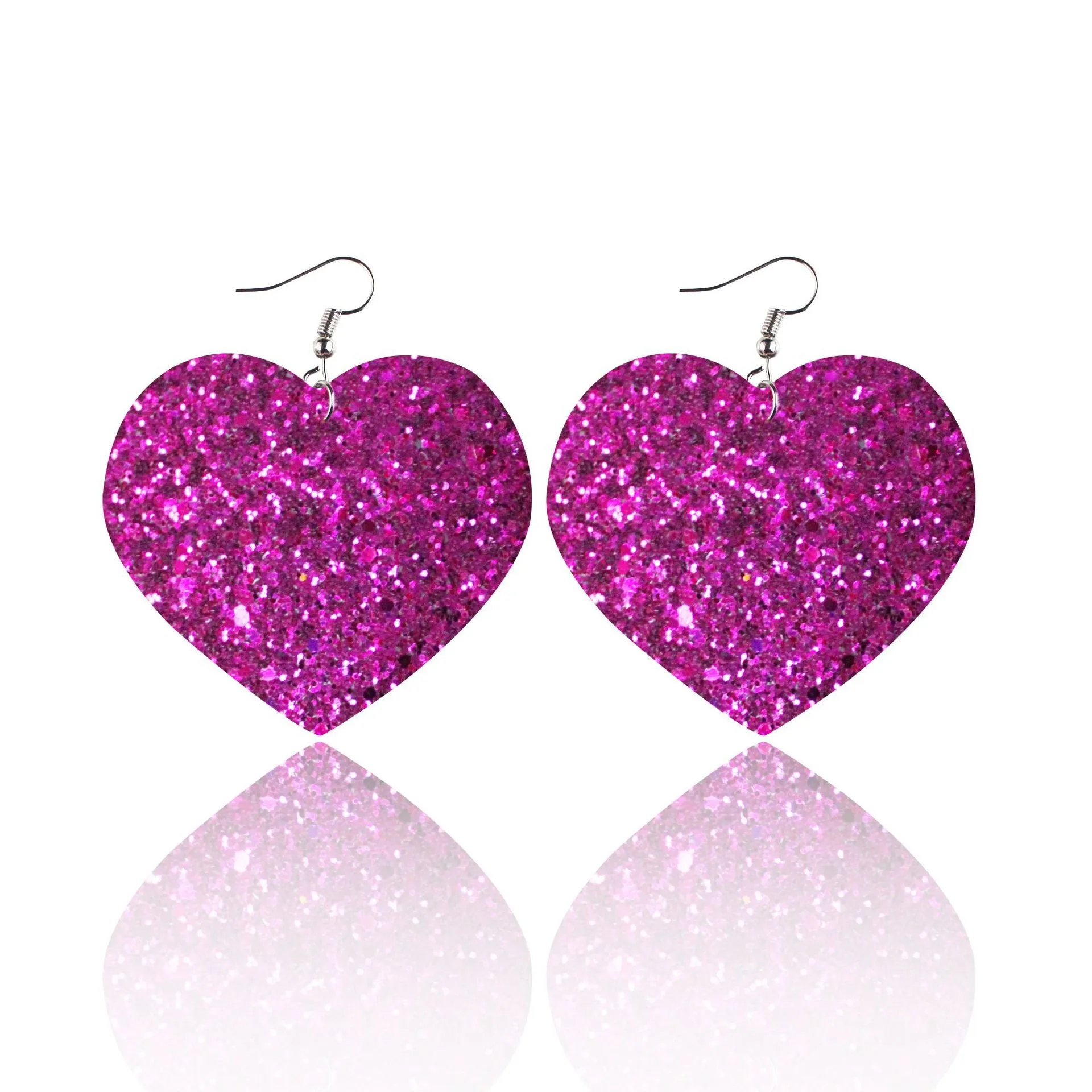 Wholesale Sequin Grain Glitter Heart Shape PU Leather Earrings