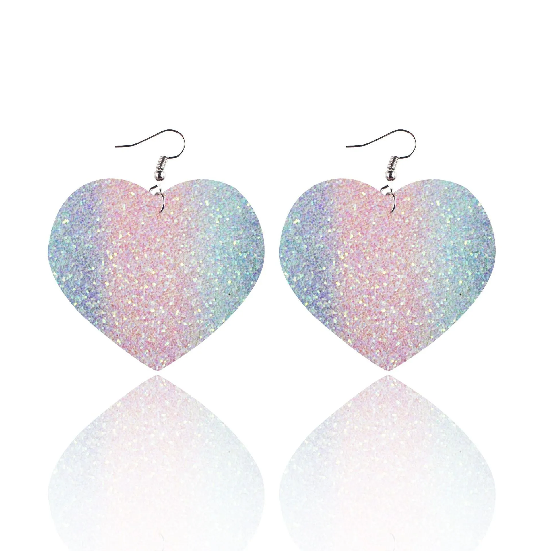 Wholesale Sequin Grain Glitter Heart Shape PU Leather Earrings