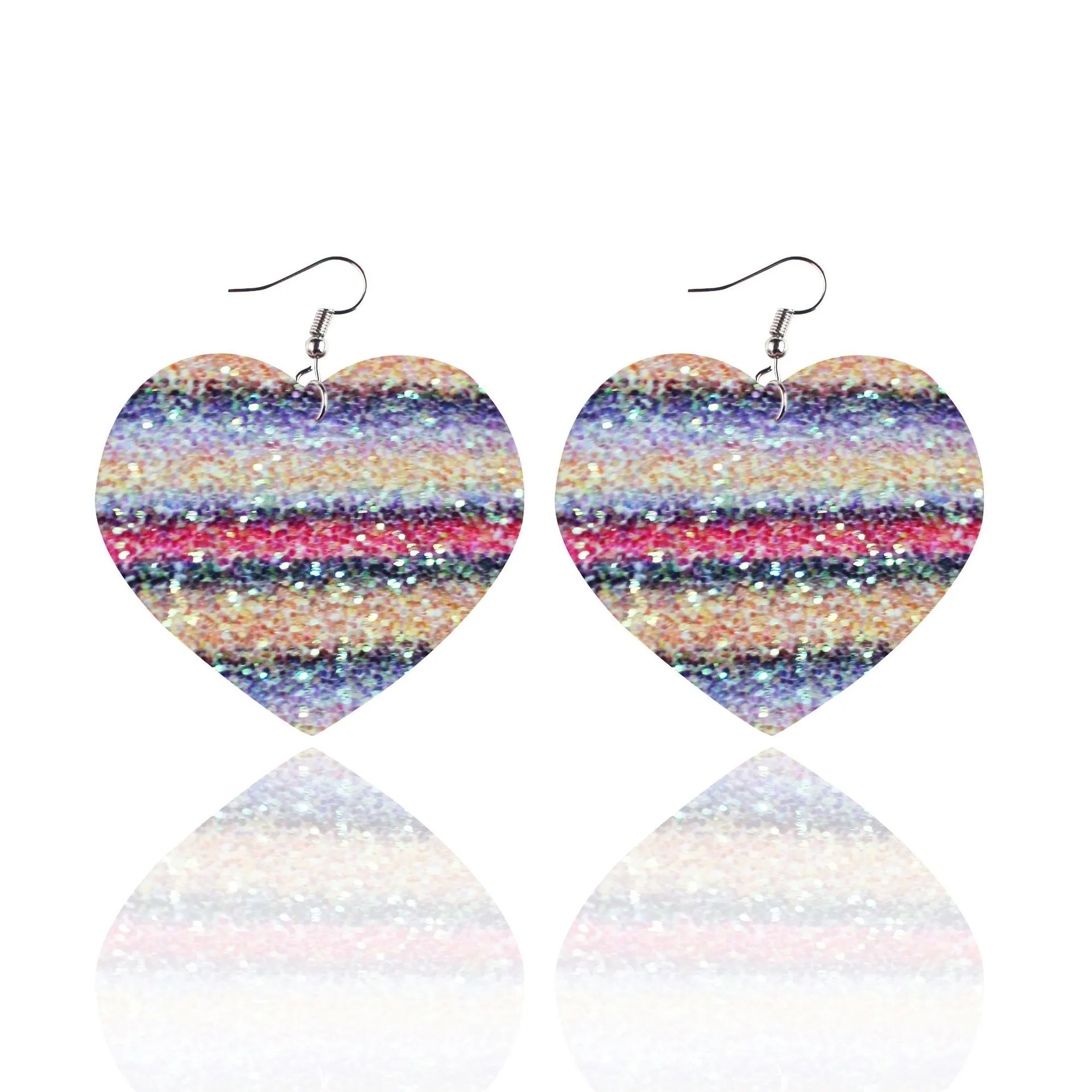 Wholesale Sequin Grain Glitter Heart Shape PU Leather Earrings