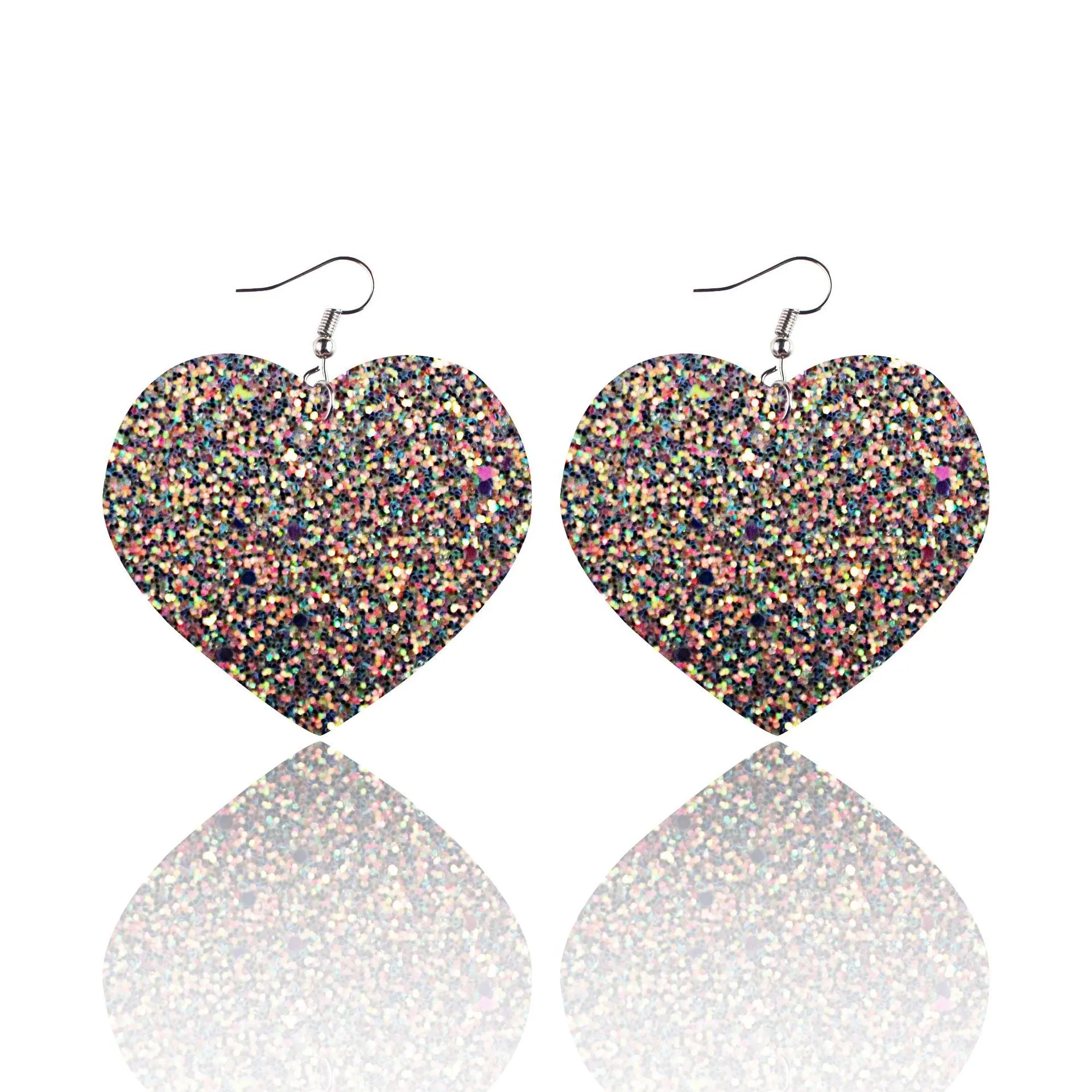 Wholesale Sequin Grain Glitter Heart Shape PU Leather Earrings