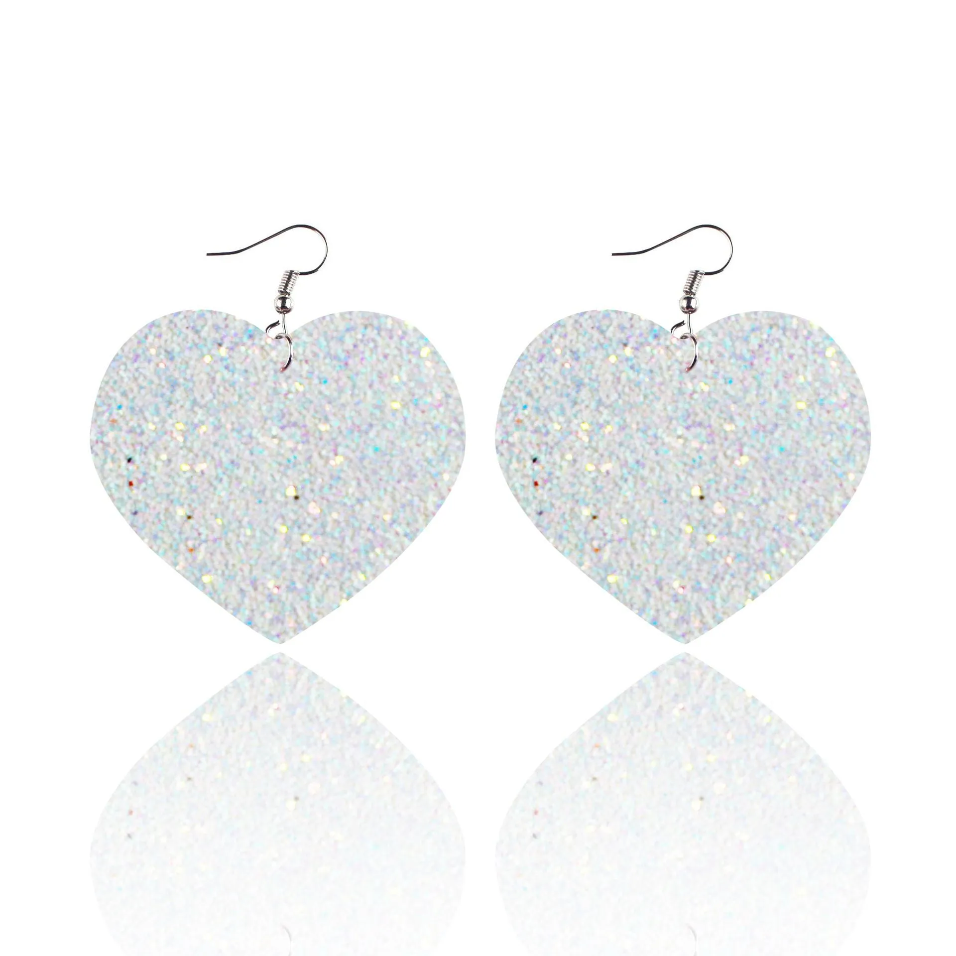 Wholesale Sequin Grain Glitter Heart Shape PU Leather Earrings