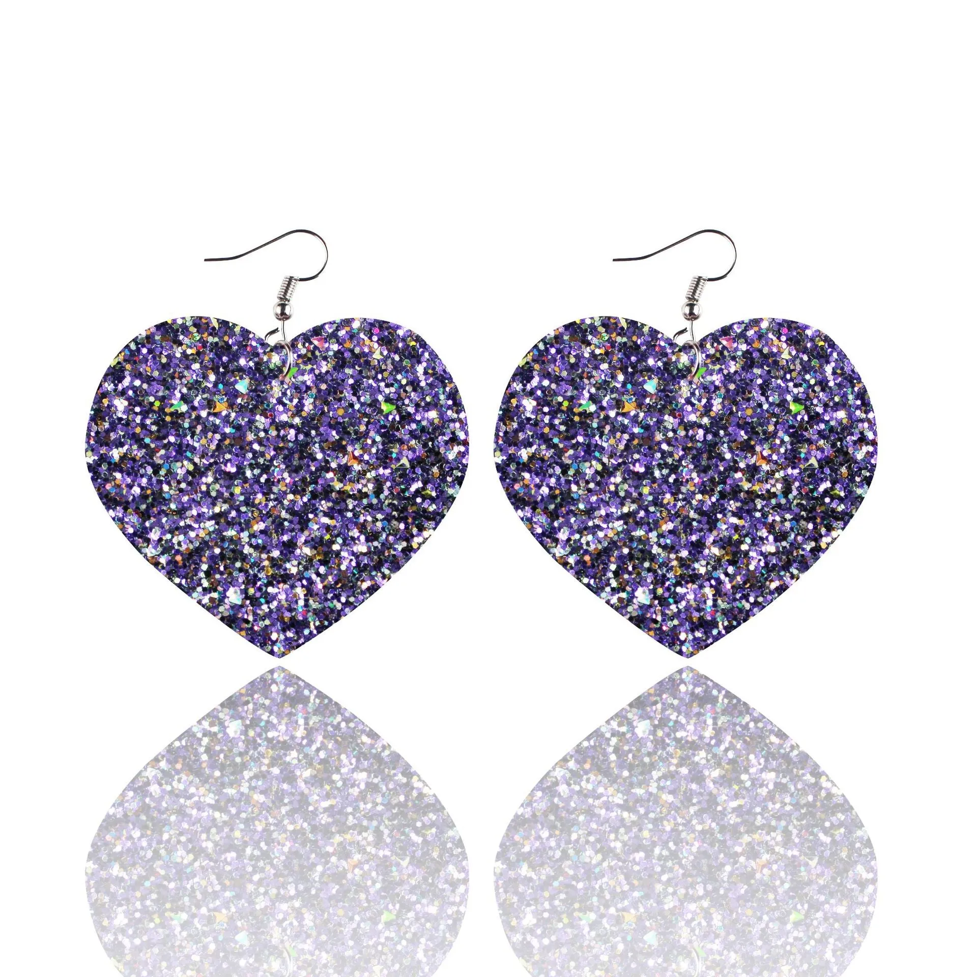 Wholesale Sequin Grain Glitter Heart Shape PU Leather Earrings