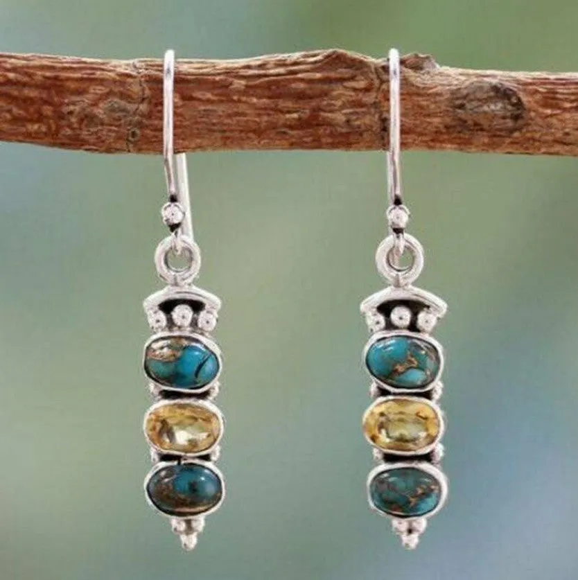 Wholesale Set with Sea Blue Topaz Rotating Water Drop Pear Shaped Earrings
