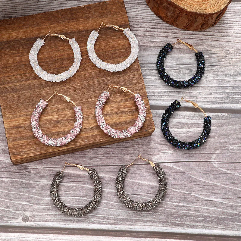 Wholesale Shiny Diamond Hoop Earrings Full of Diamond Circle Earrings