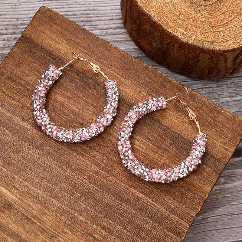 Wholesale Shiny Diamond Hoop Earrings Full of Diamond Circle Earrings