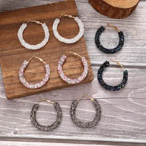 Wholesale Shiny Diamond Hoop Earrings Full of Diamond Circle Earrings