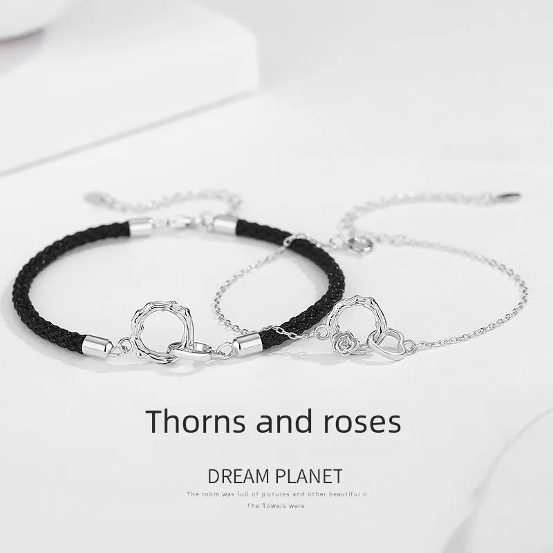 Wholesale Silver couple bracelet thorn and rose bracelet