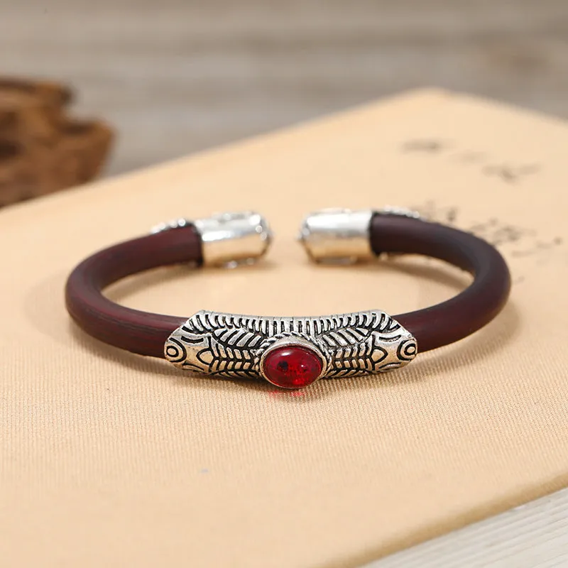 Wholesale Silver-inlaid ethnic retro artistic natural rattan bracelet