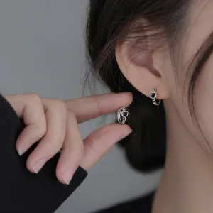 Wholesale Silver Needle Black Heart Hoop Earrings