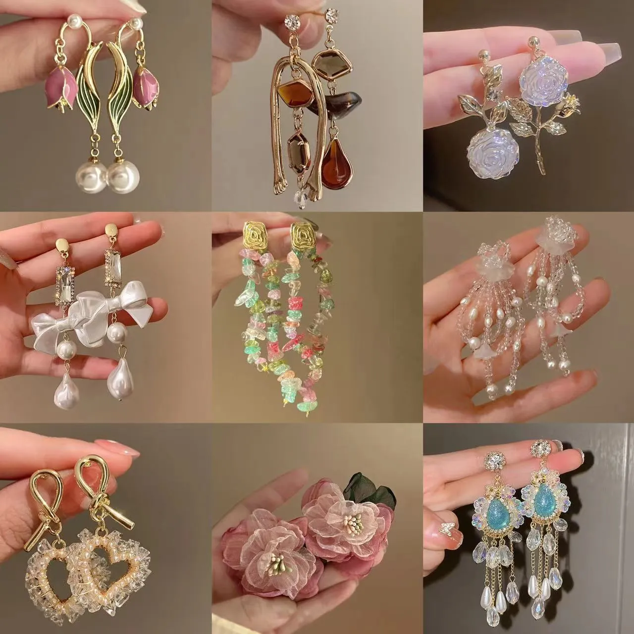 Wholesale Silver Needle Diamond Crystal Pearl Alloy Earrings