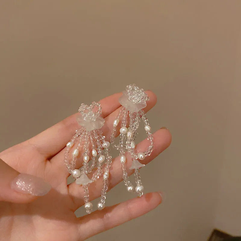 Wholesale Silver Needle Diamond Crystal Pearl Alloy Earrings