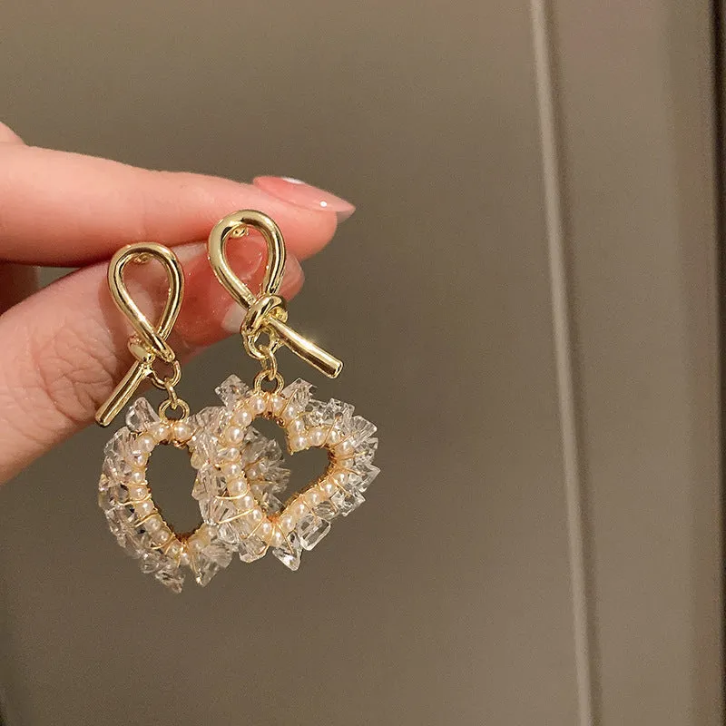 Wholesale Silver Needle Diamond Crystal Pearl Alloy Earrings