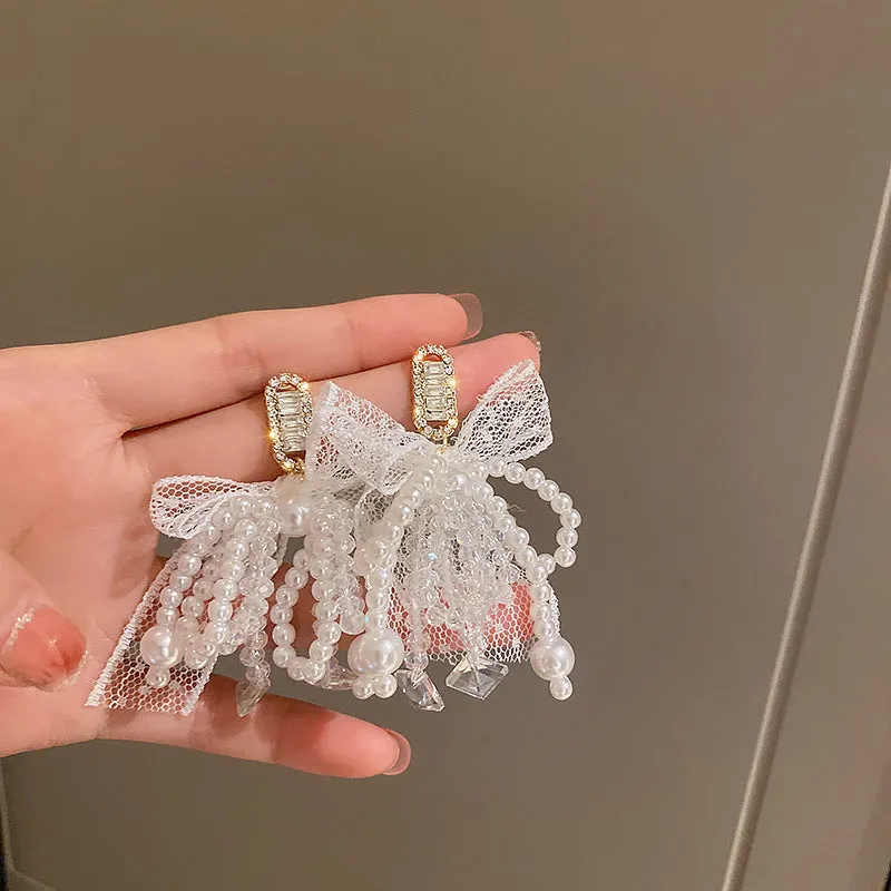 Wholesale Silver Needle Diamond Crystal Pearl Alloy Earrings