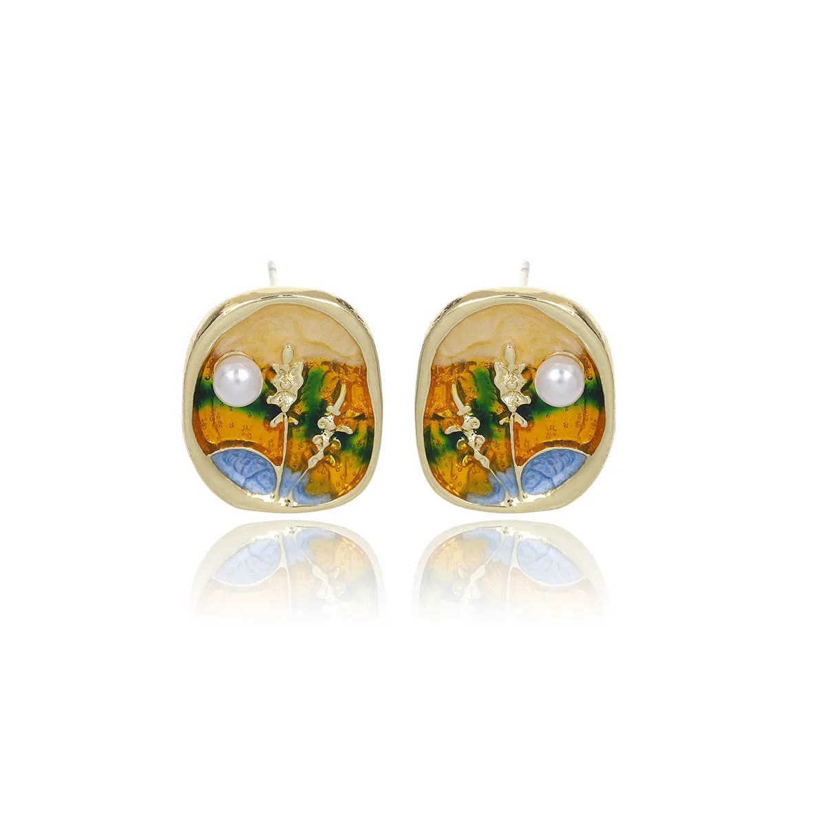 Wholesale Silver Needle French Retro Art Oil Painting Wheat Ear Earrings