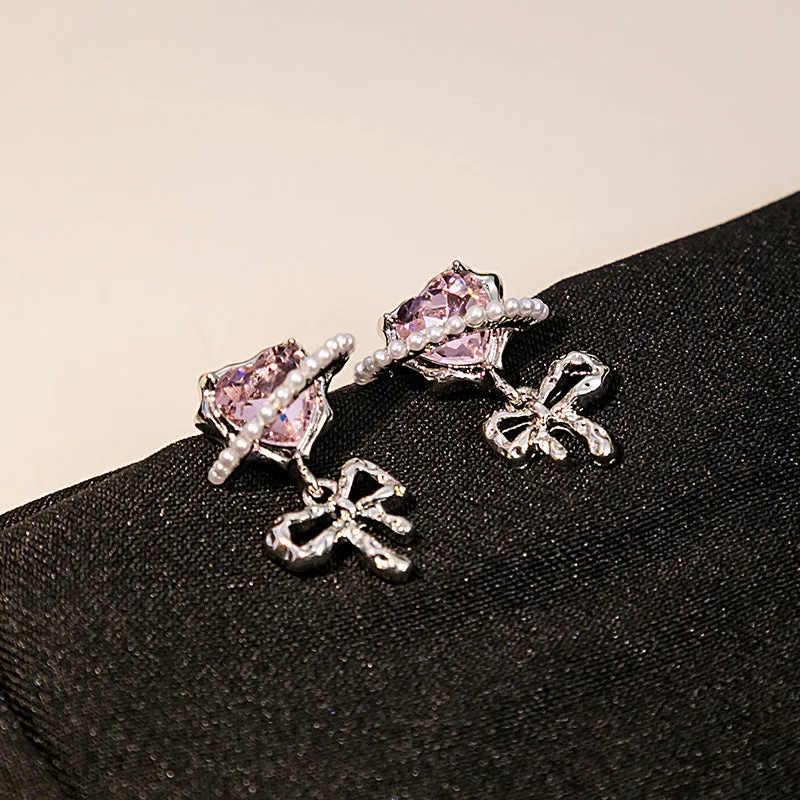 Wholesale Silver Needle Love Wrap Heart Pearl Alloy Earrings