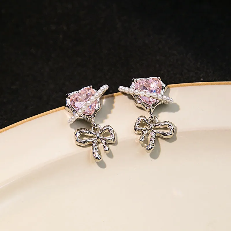 Wholesale Silver Needle Love Wrap Heart Pearl Alloy Earrings