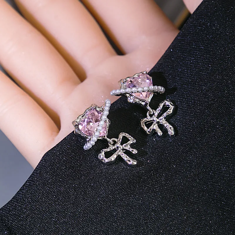Wholesale Silver Needle Love Wrap Heart Pearl Alloy Earrings