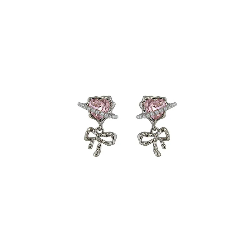 Wholesale Silver Needle Love Wrap Heart Pearl Alloy Earrings