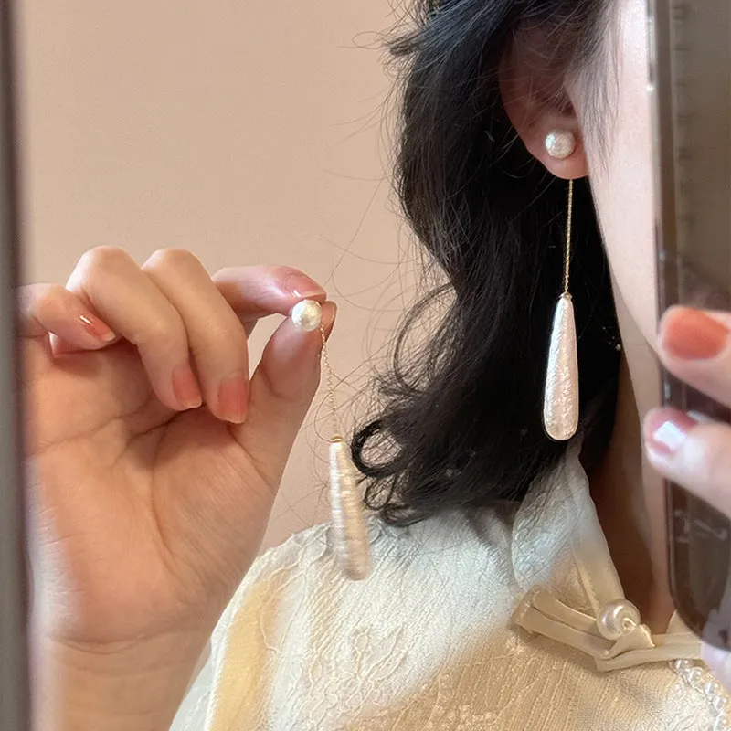 Wholesale Silver Needle Retro Pearl Drop Tassel Earrings
