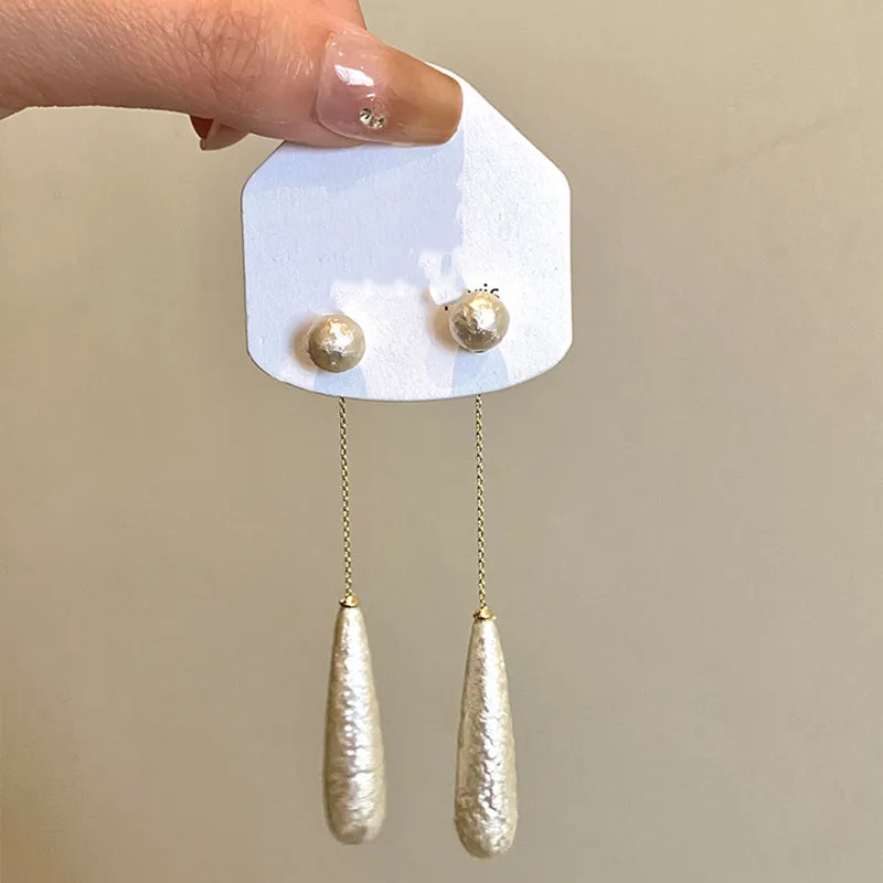 Wholesale Silver Needle Retro Pearl Drop Tassel Earrings