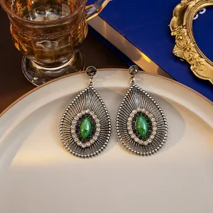 Wholesale Silver Needle Vintage Diamond Hollow Drop Earrings