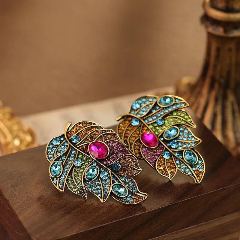 Wholesale Silver Needle Vintage Diamond Leaf Earrings