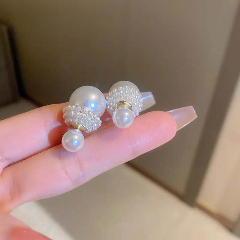 Wholesale Silver Needle Zircon Heart Bow Mermaid Concubine Pearl Copper Earrings