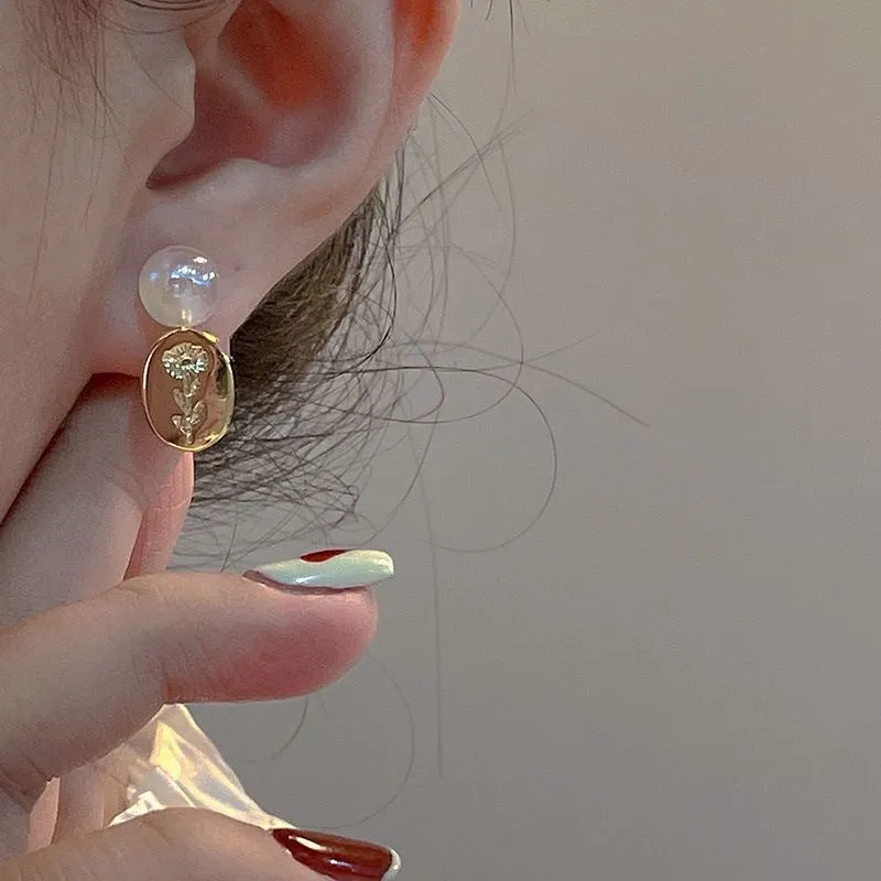 Wholesale Silver Needle Zircon Heart Bow Mermaid Concubine Pearl Copper Earrings