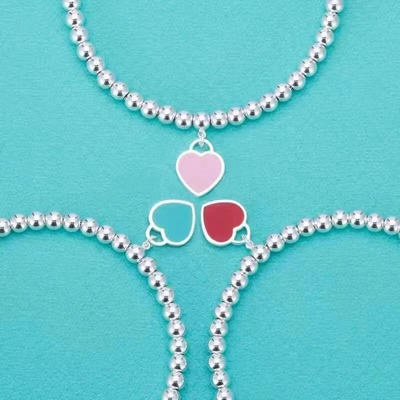 Wholesale Silver-plated heart bracelet enamel red heart bracelet