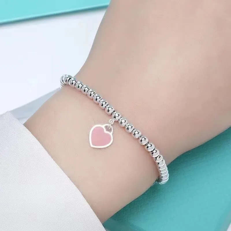 Wholesale Silver-plated heart bracelet enamel red heart bracelet