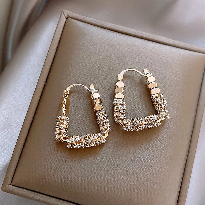 Wholesale Silver square ear buckle niche design light luxury high-grade earrings exquisite unique diamond ring earrings