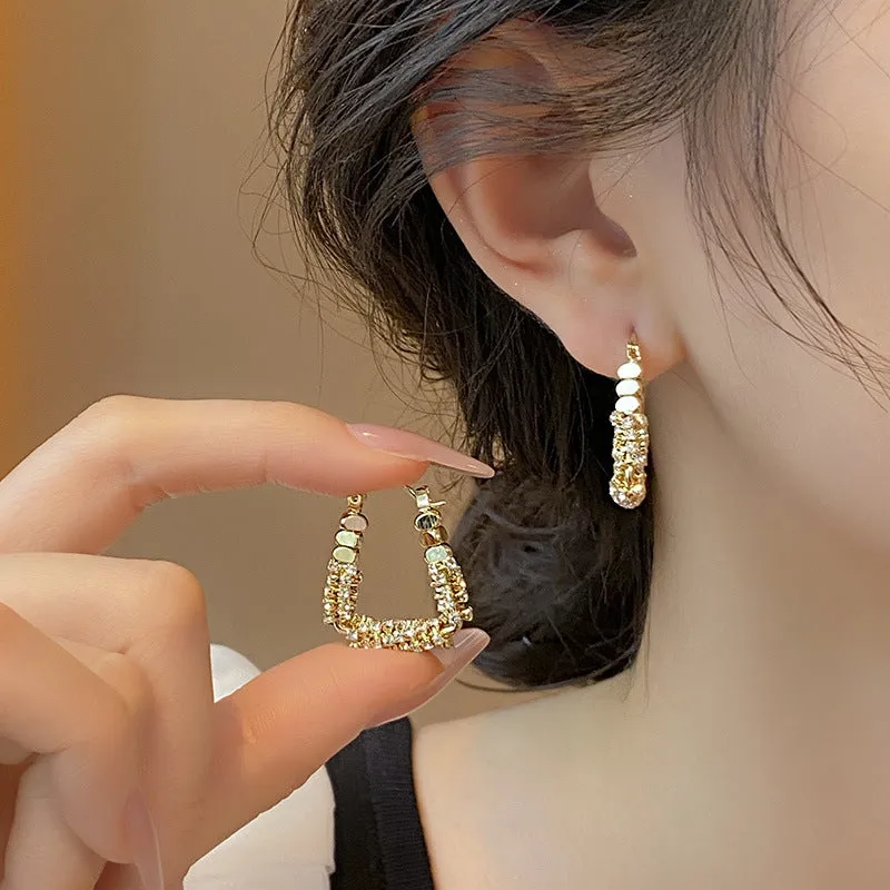 Wholesale Silver square ear buckle niche design light luxury high-grade earrings exquisite unique diamond ring earrings