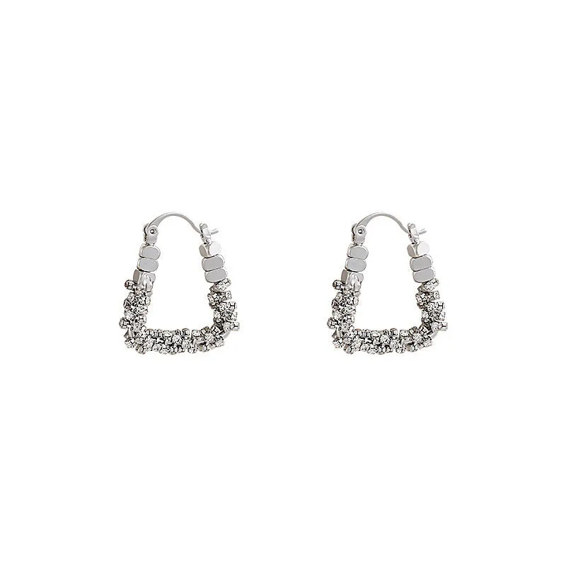 Wholesale Silver square ear buckle niche design light luxury high-grade earrings exquisite unique diamond ring earrings